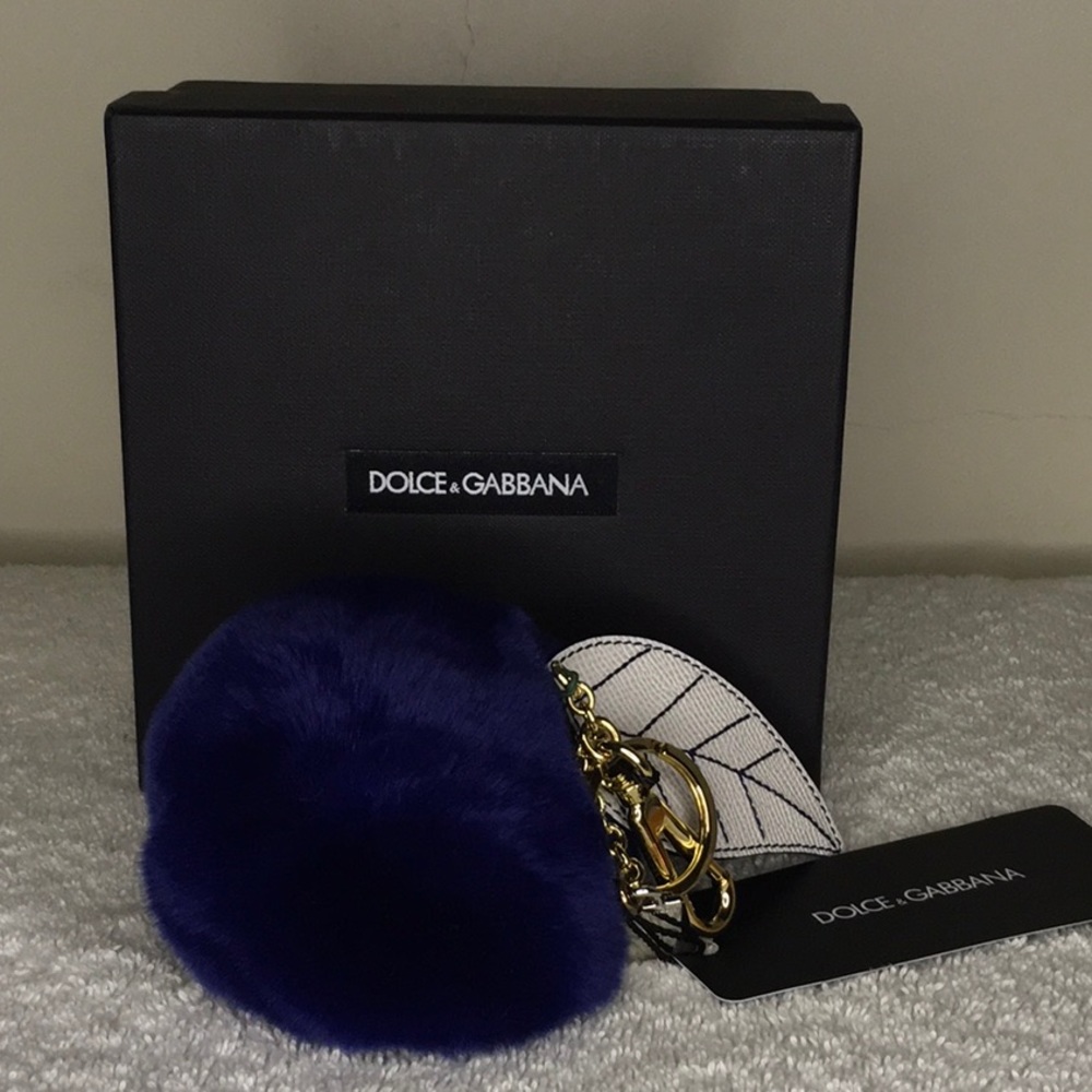 Dolce&Gabbana Blue Fur 'Blueberry' Motif Bag Charm with Goldtone Hardware (6.3")